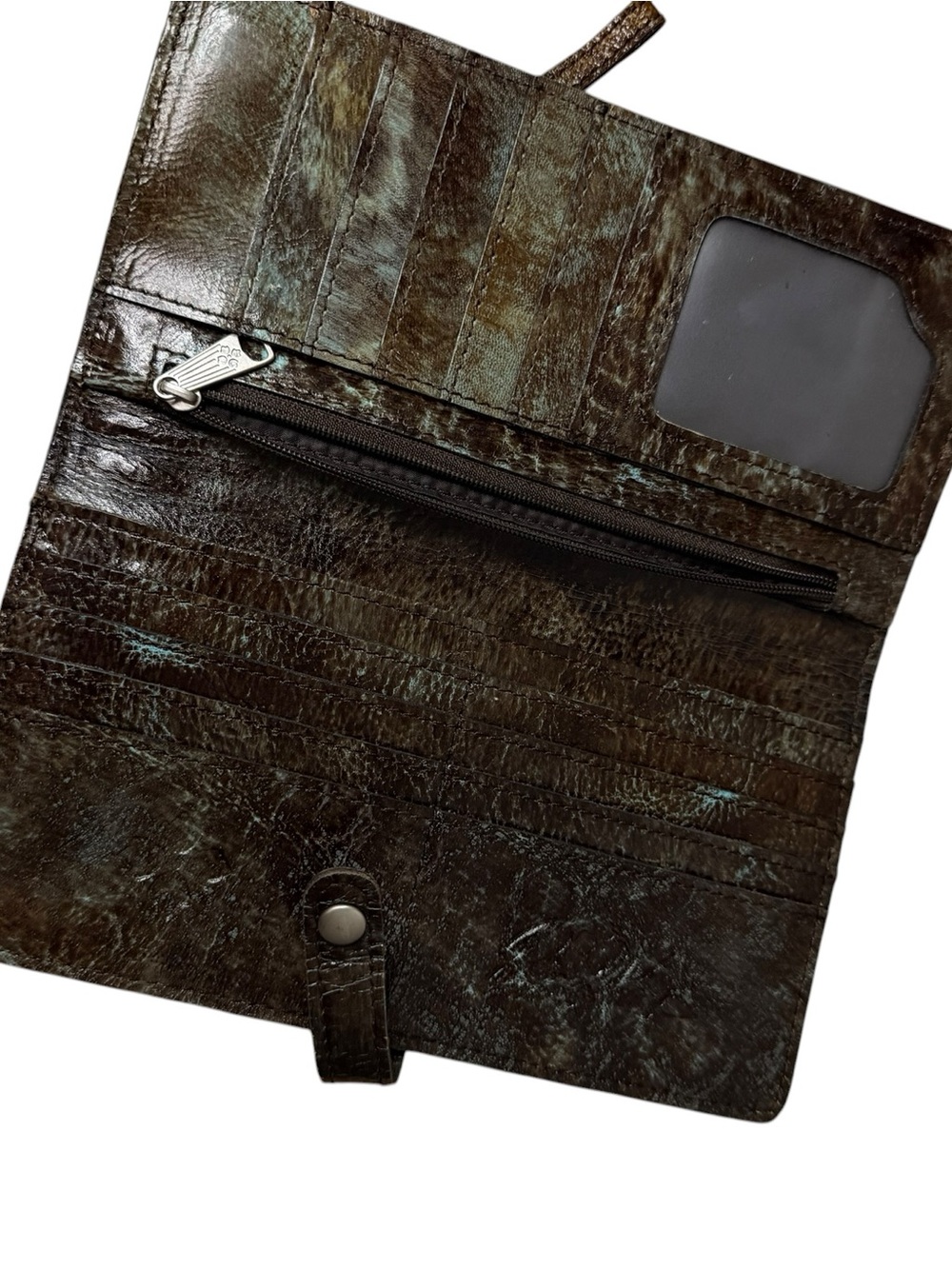 Tooled Floral Wristlet Clutch in Turquoise and Brown - Picture 3 of 3